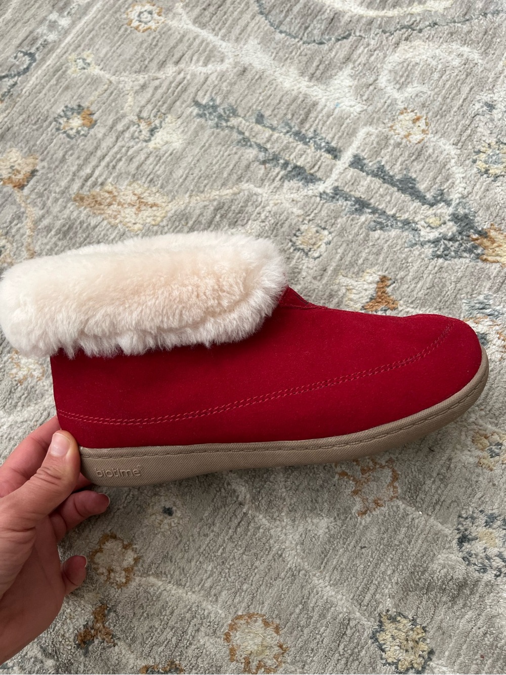 Biotime Red Suede Shearling Slipper Booties | Size 9